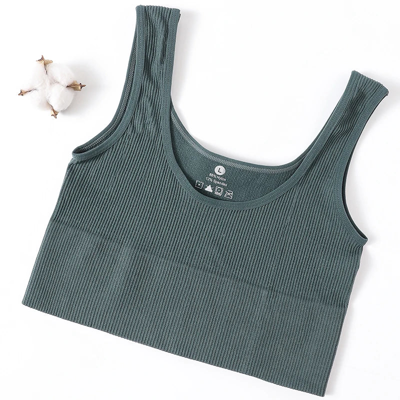Women Tank Top Ribbed Crop Tops Female Seamless