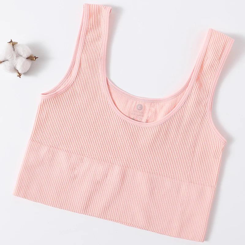 Women Tank Top Ribbed Crop Tops Female Seamless