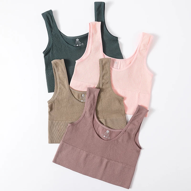 Women Tank Top Ribbed Crop Tops Female Seamless
