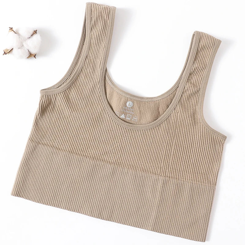 Women Tank Top Ribbed Crop Tops Female Seamless