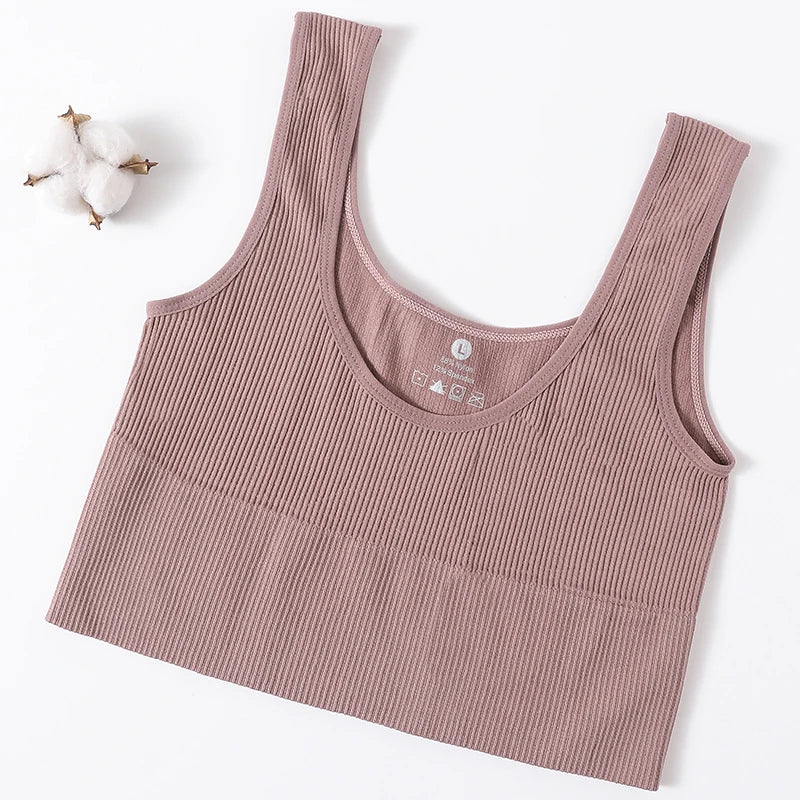 Women Tank Top Ribbed Crop Tops Female Seamless