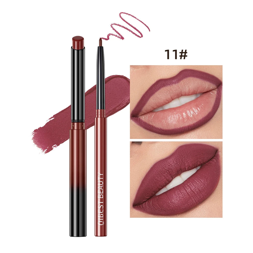 QIBEST 2pcs Lipstick Lipliner Pen Set Matte Cosmetics