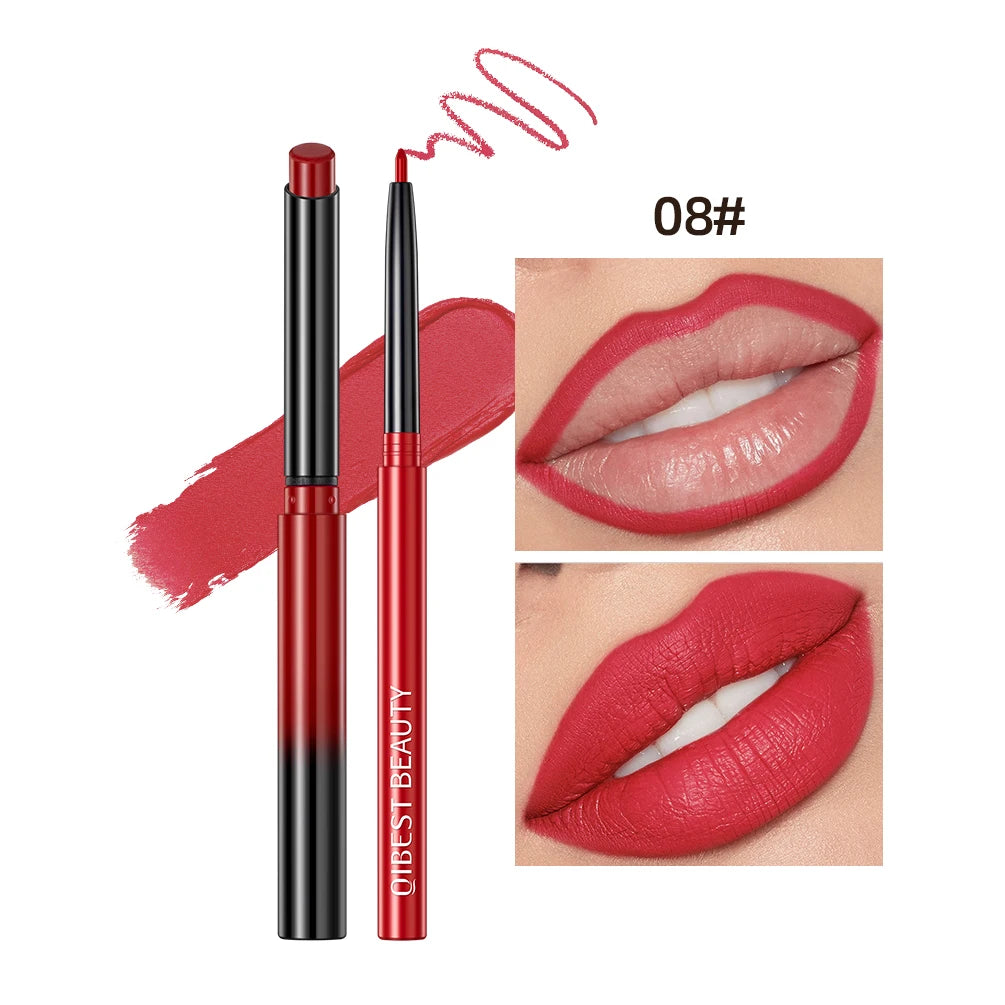 QIBEST 2pcs Lipstick Lipliner Pen Set Matte Cosmetics