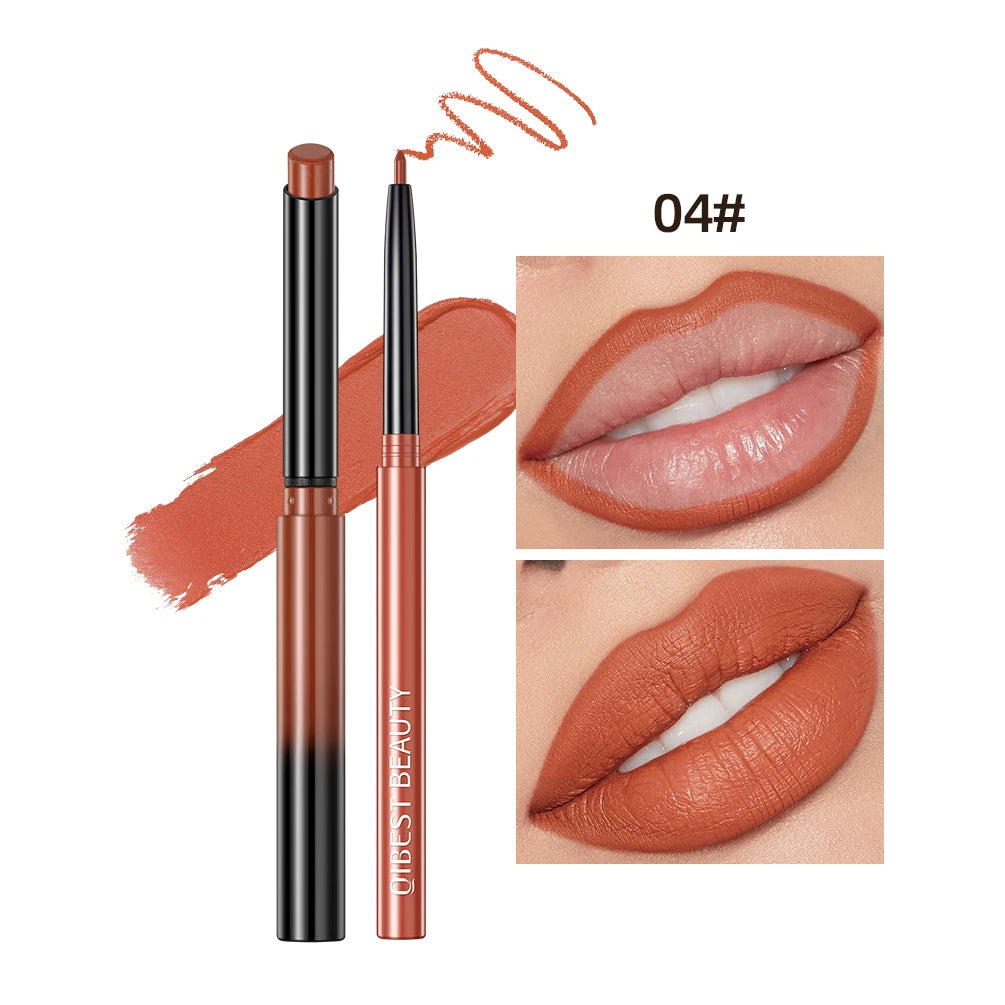 QIBEST 2pcs Lipstick Lipliner Pen Set Matte Cosmetics