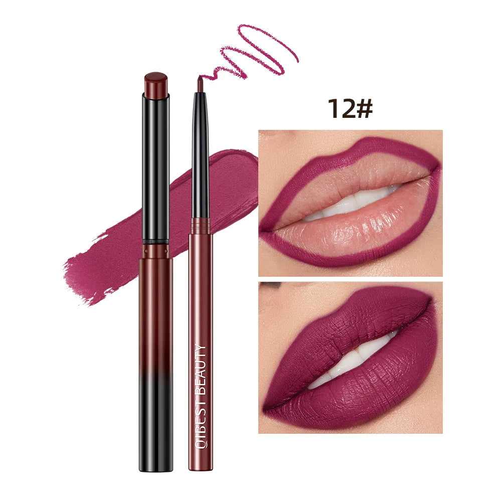 QIBEST 2pcs Lipstick Lipliner Pen Set Matte Cosmetics