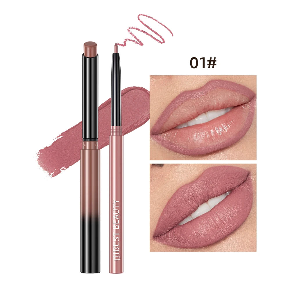 QIBEST 2pcs Lipstick Lipliner Pen Set Matte Cosmetics
