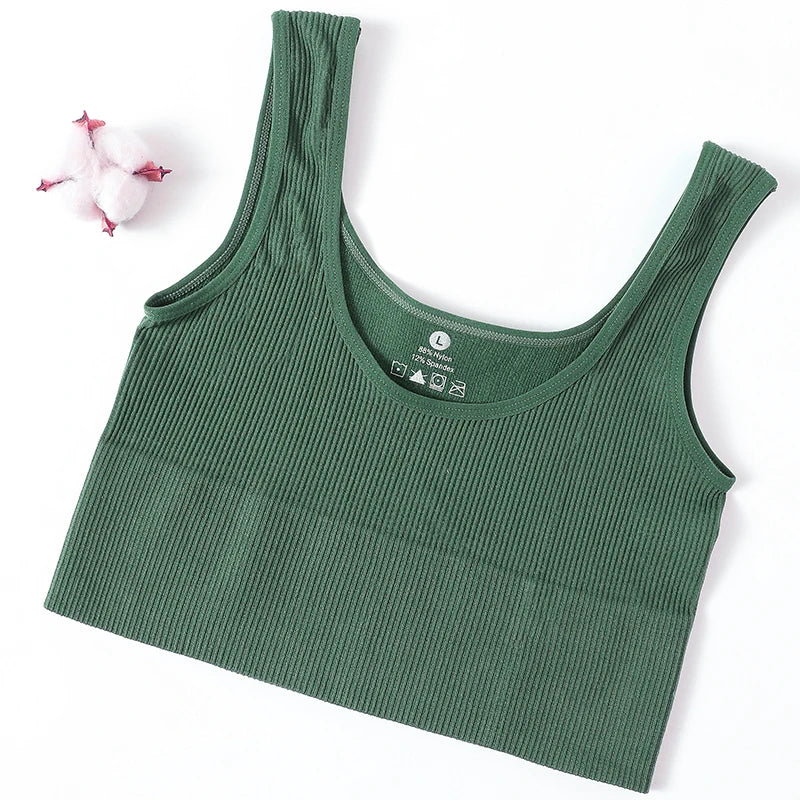 Women Tank Top Ribbed Crop Tops Female Seamless